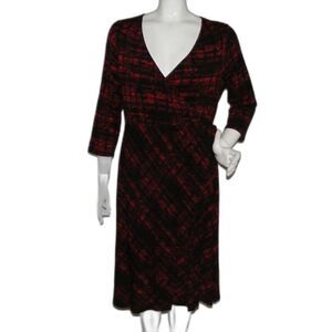 TORRID Dress, 1/1X, Abstract Plaid, Red/Black, Faux Wrap/Surplice, Knee length